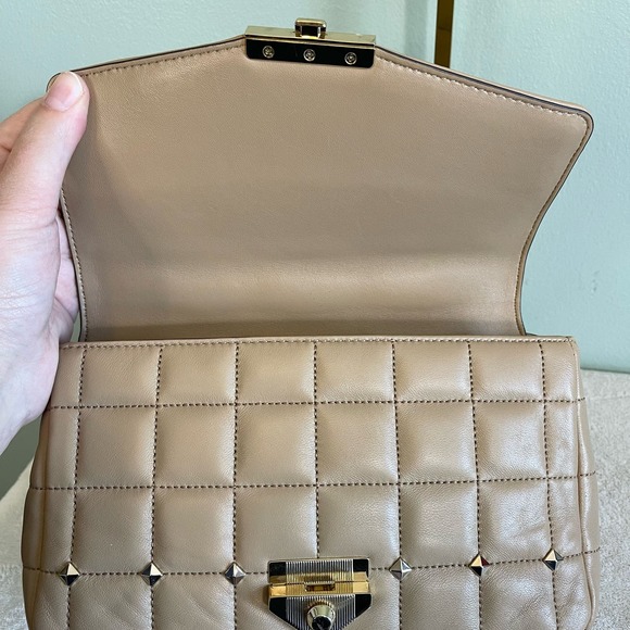 Michael Kors Women's Tan Leather SoHo Chain Quilted Shoulder Crossbody Sling Bag - Picture 12 of 14